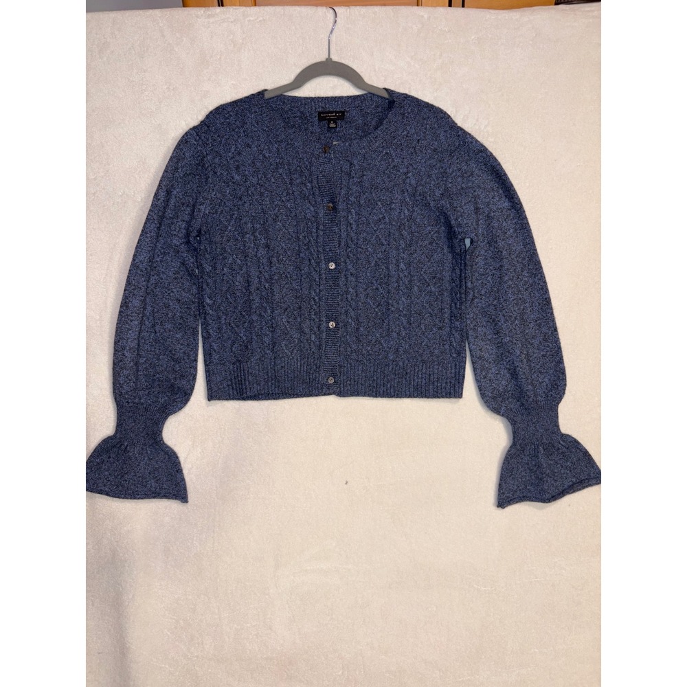 Current Air‎ Blue Marled Cable Knit Bell Sleeve Button Front Cardigan 2120145 M